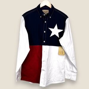 Wrangler Texas Flag Western Shirt Men Medium Red White Blue Patriotic NWT